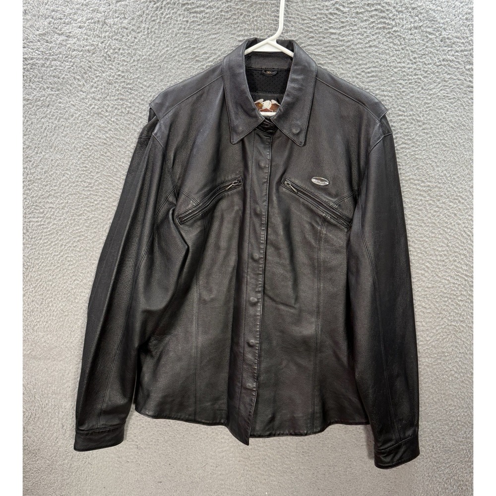 Harley Davidson Jacket Womens XL Black 100% Leather Bomber Motorcycle Biker Moto